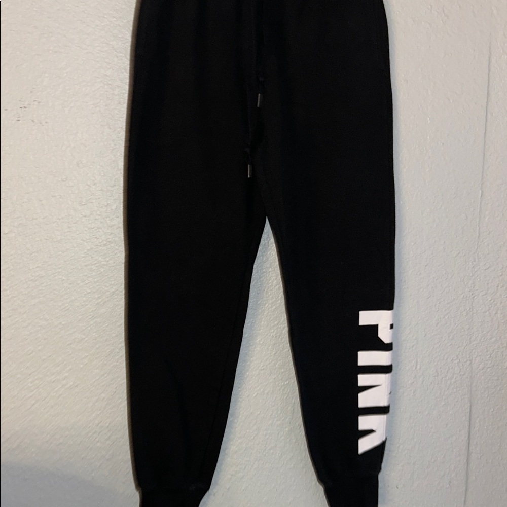 PINK Victoria's Secret Black Joggers with White Detail